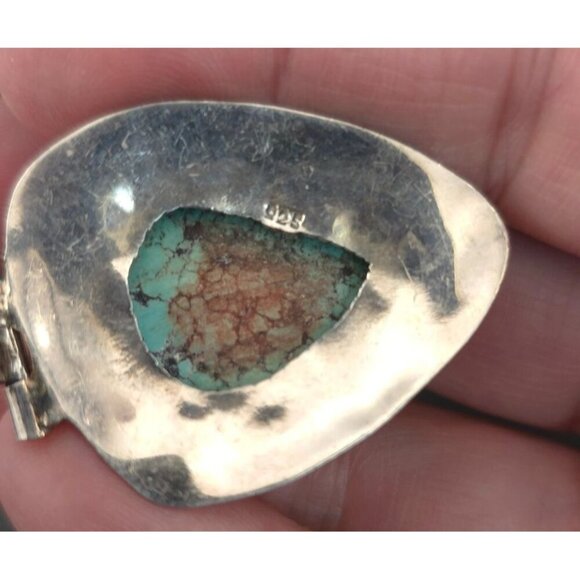 Vintage 925 Silver & Turquoise Pendant Southwestern Frame 13.8g Teardrop - Picture 8 of 11